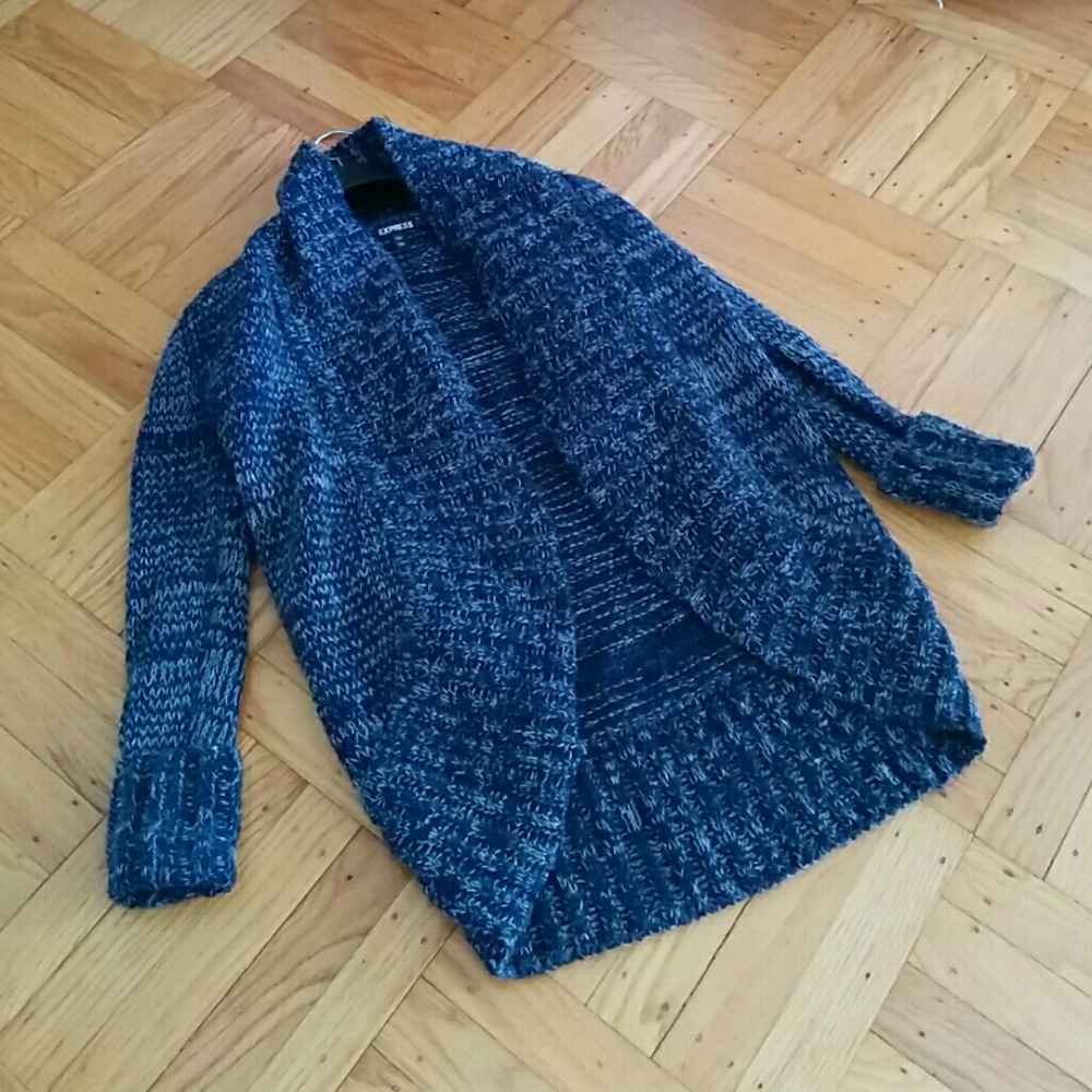 Express indigo marled wool cocoon open cardigan